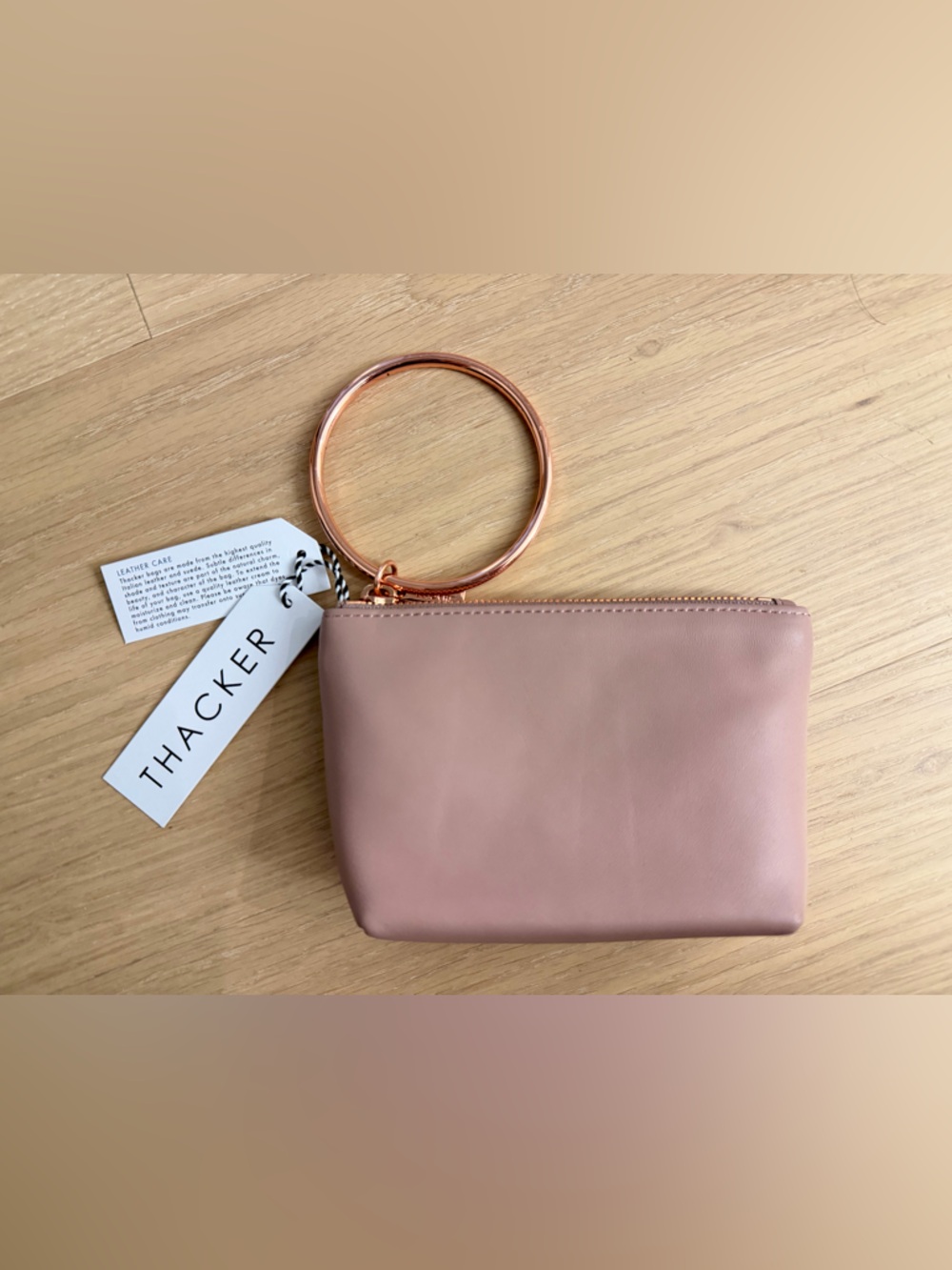Thacker Pink Leather Ring Wristlet Clutch